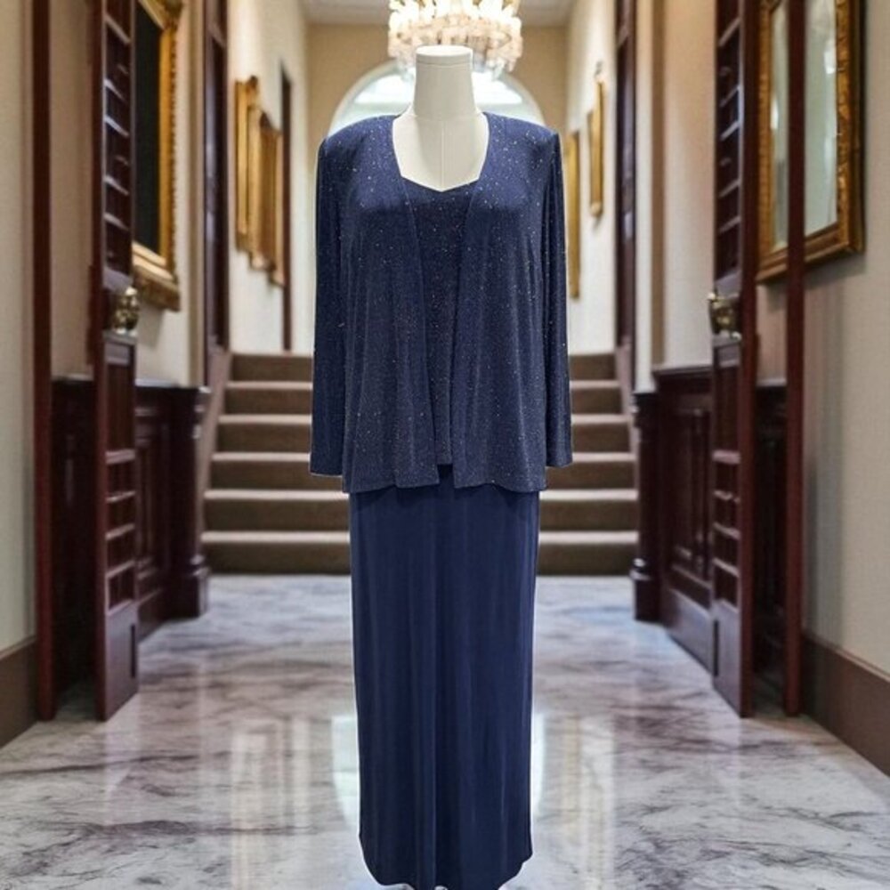 Alex‎ Evenings 14WPetite 2 Piece Navy Sparkle Formal Evening Set Mother Of Bride